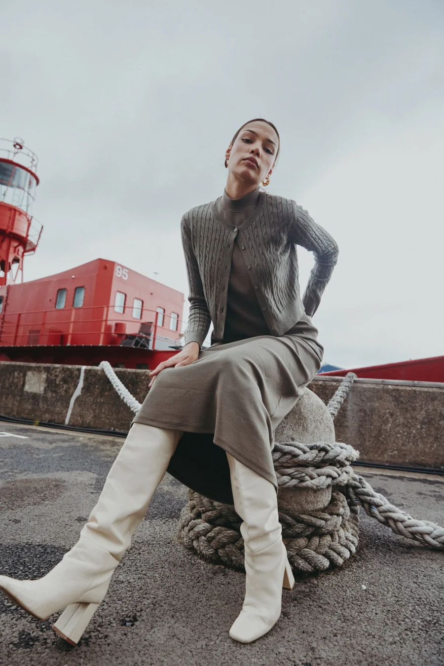 AS AW25 new design knitting cable cardigan + ribbing mockneck dress maxi length match for lady wear - Image 2