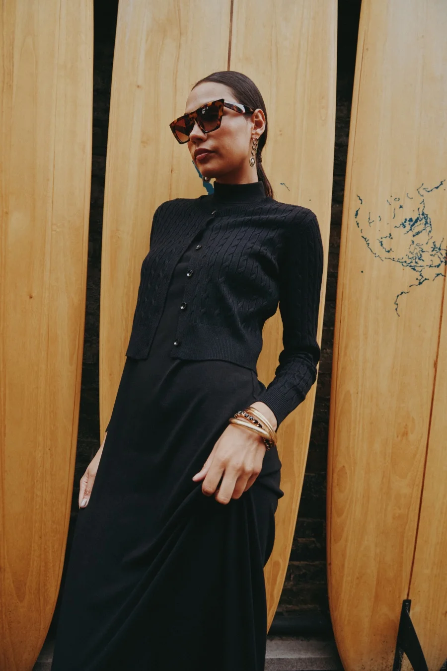 AS AW25 new design knitting cable cardigan + ribbing mockneck dress maxi length match for lady wear - Image 4