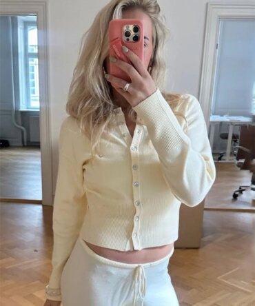 Tossy Casual Knit Cardigan Top For Women Long Sleeve Ribbed Patchwork Slim Elegant Loose Cropped Top Female Knitwear Cardigan