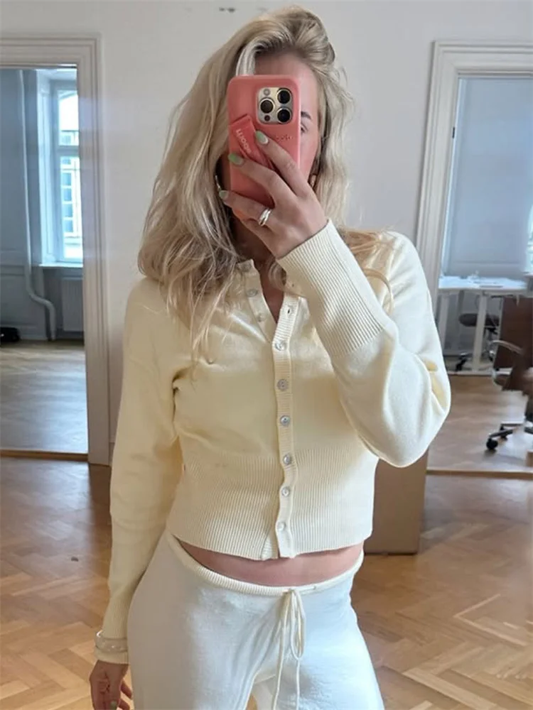 Tossy Casual Knit Cardigan Top For Women Long Sleeve Ribbed Patchwork Slim Elegant Loose Cropped Top Female Knitwear Cardigan