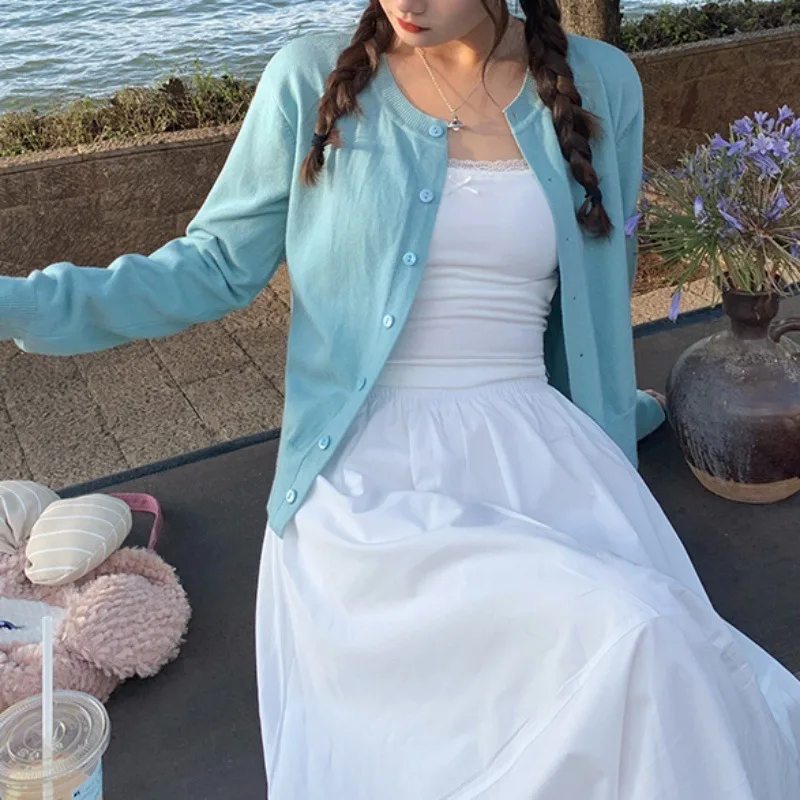 Women's Long Sleeve 2025 Cardigan O Neck Button Down Knit Lady Autumn Spring Knitted Single-breasted Cardigan Sweaters - Image 4