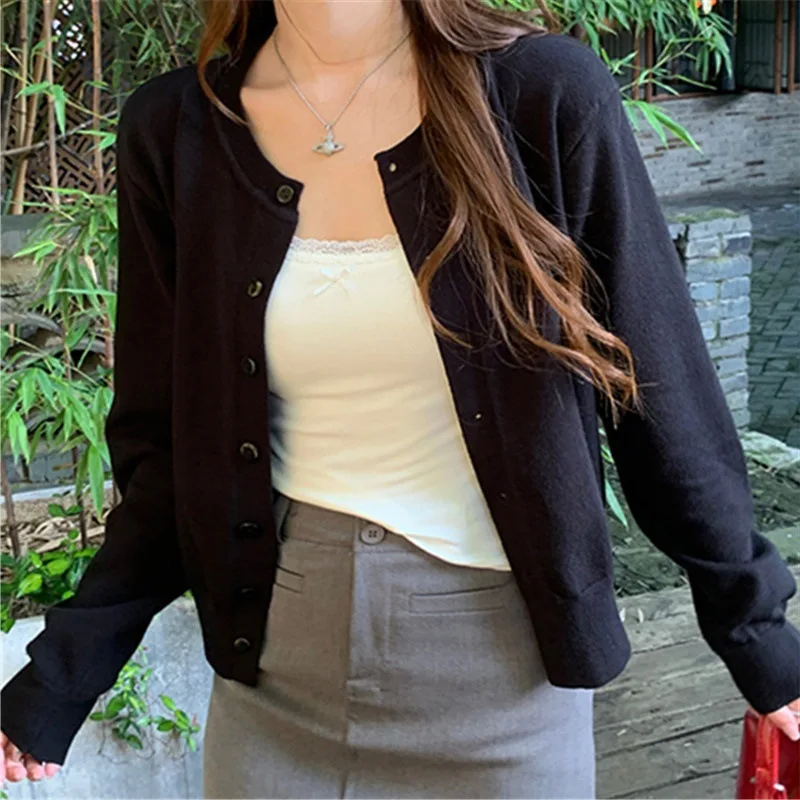 Women's Long Sleeve 2025 Cardigan O Neck Button Down Knit Lady Autumn Spring Knitted Single-breasted Cardigan Sweaters - Image 3