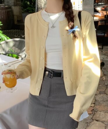 Women's Long Sleeve 2025 Cardigan O Neck Button Down Knit Lady Autumn Spring Knitted Single-breasted Cardigan Sweaters