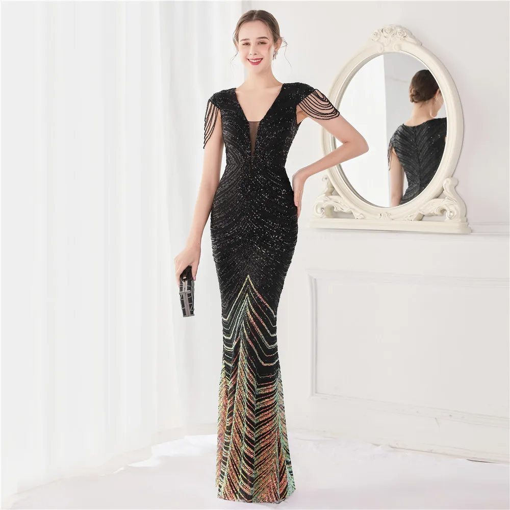 DEERVEADO Elegant V Neck Mermaid Evening Dress Long Luxury Beads Women Evening Party Dresses 2025 New Formal Dress 19085 - Image 4