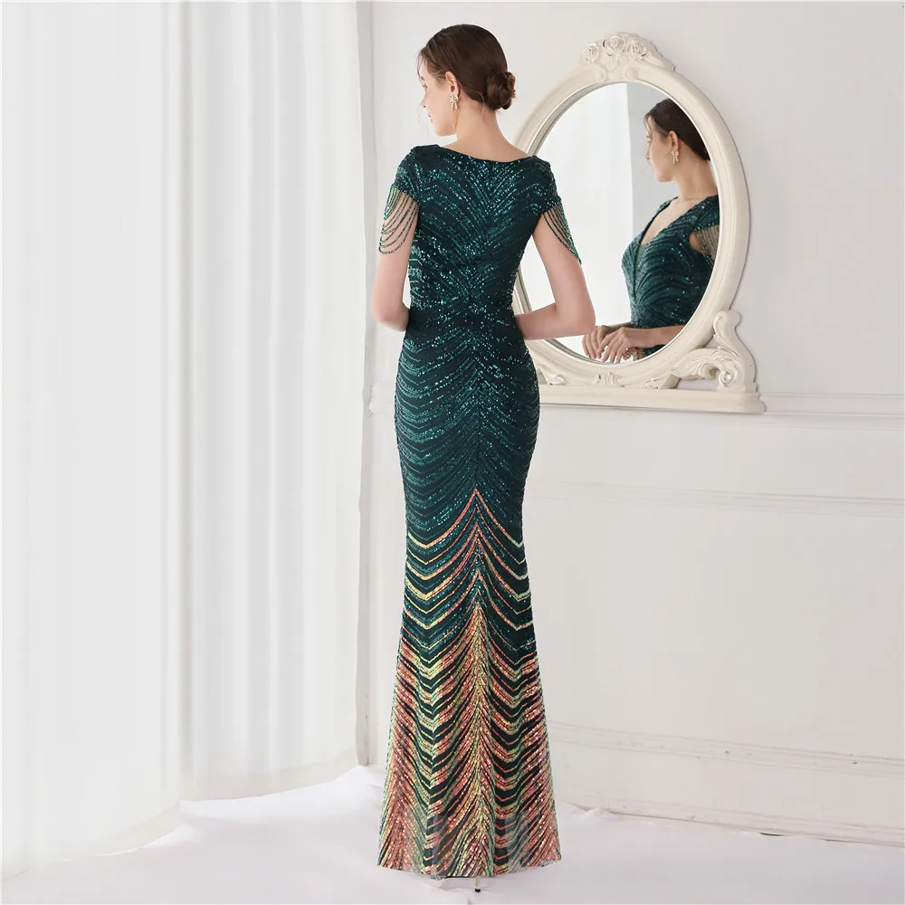 DEERVEADO Elegant V Neck Mermaid Evening Dress Long Luxury Beads Women Evening Party Dresses 2025 New Formal Dress 19085 - Image 2