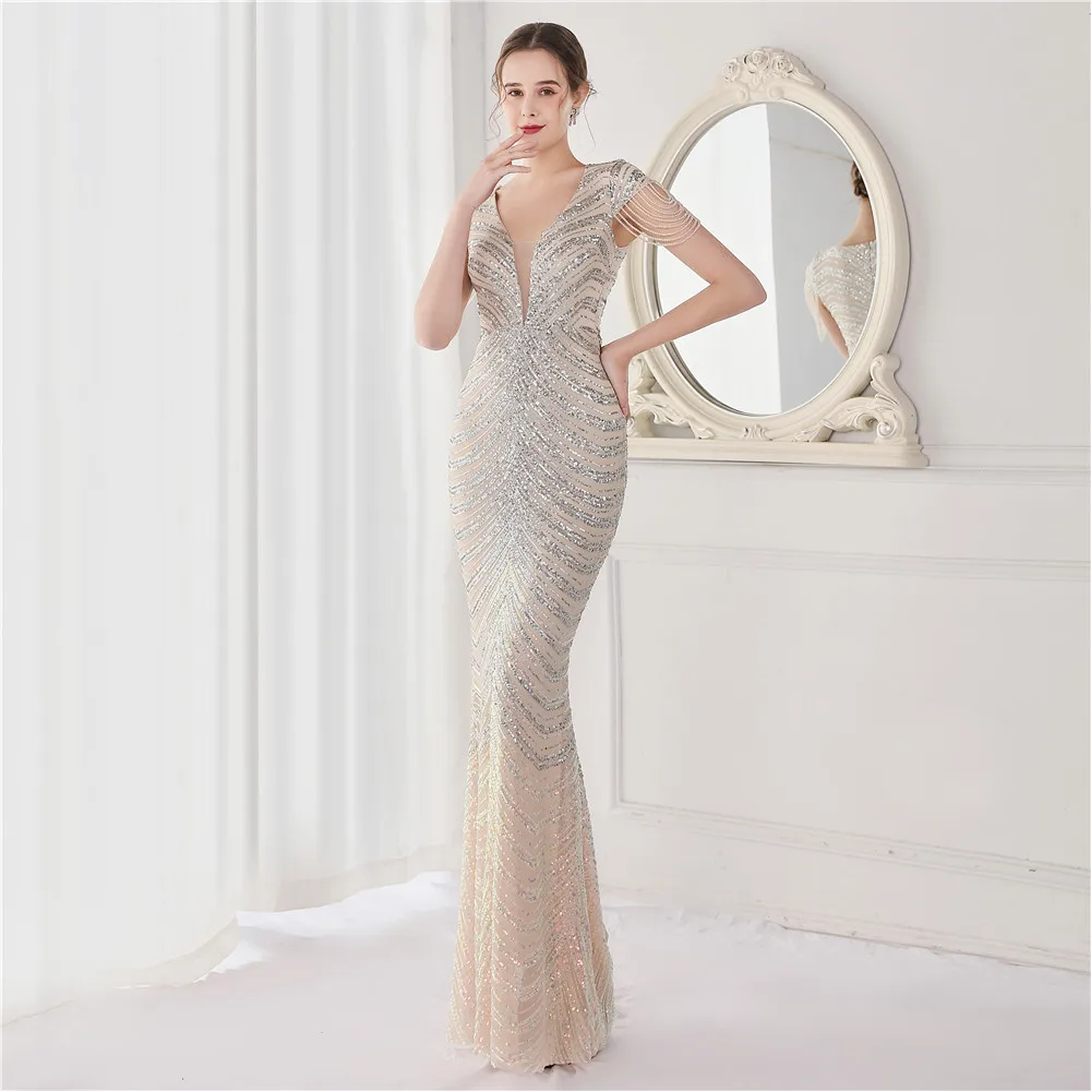 DEERVEADO Elegant V Neck Mermaid Evening Dress Long Luxury Beads Women Evening Party Dresses 2025 New Formal Dress 19085 - Image 5