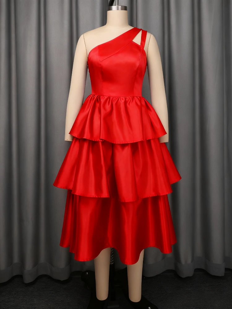 Women Elegant Shiny One Shoulder Ruffle Layered Christmas Party Dresses Date Out Birthday Wedding Guest Event Occasion Gowns New - Image 5