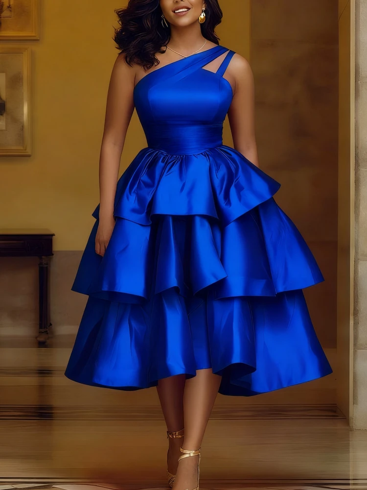 Women Elegant Shiny One Shoulder Ruffle Layered Christmas Party Dresses Date Out Birthday Wedding Guest Event Occasion Gowns New - Image 3
