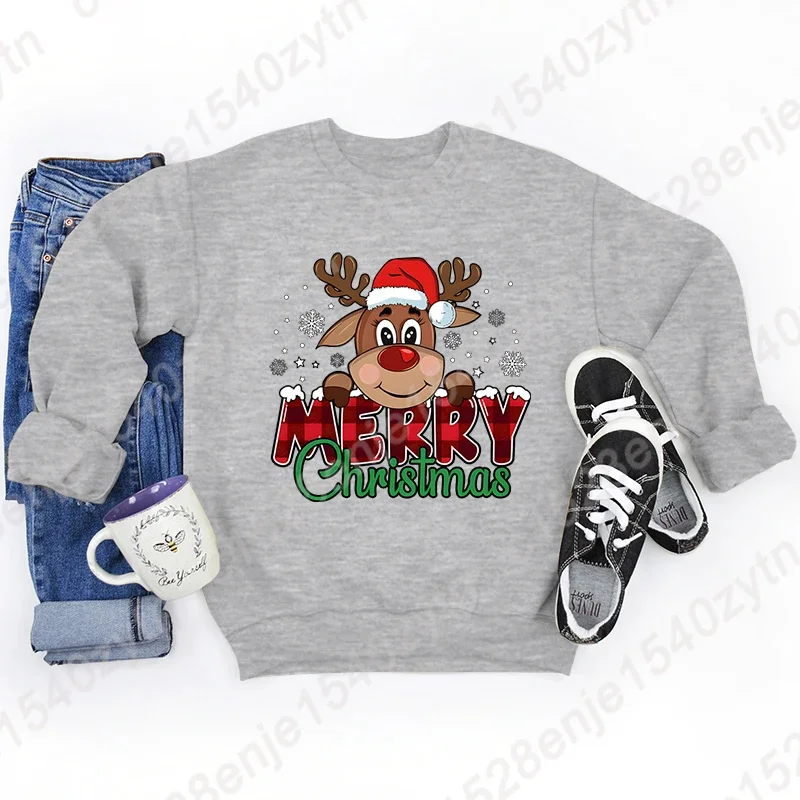 Women's Festive Christmas Reindeer & Plaid Graphic Sweatshirt Casual Loose Fit Long Sleeve Crew Neck Sweatshirts for Winter - Image 5