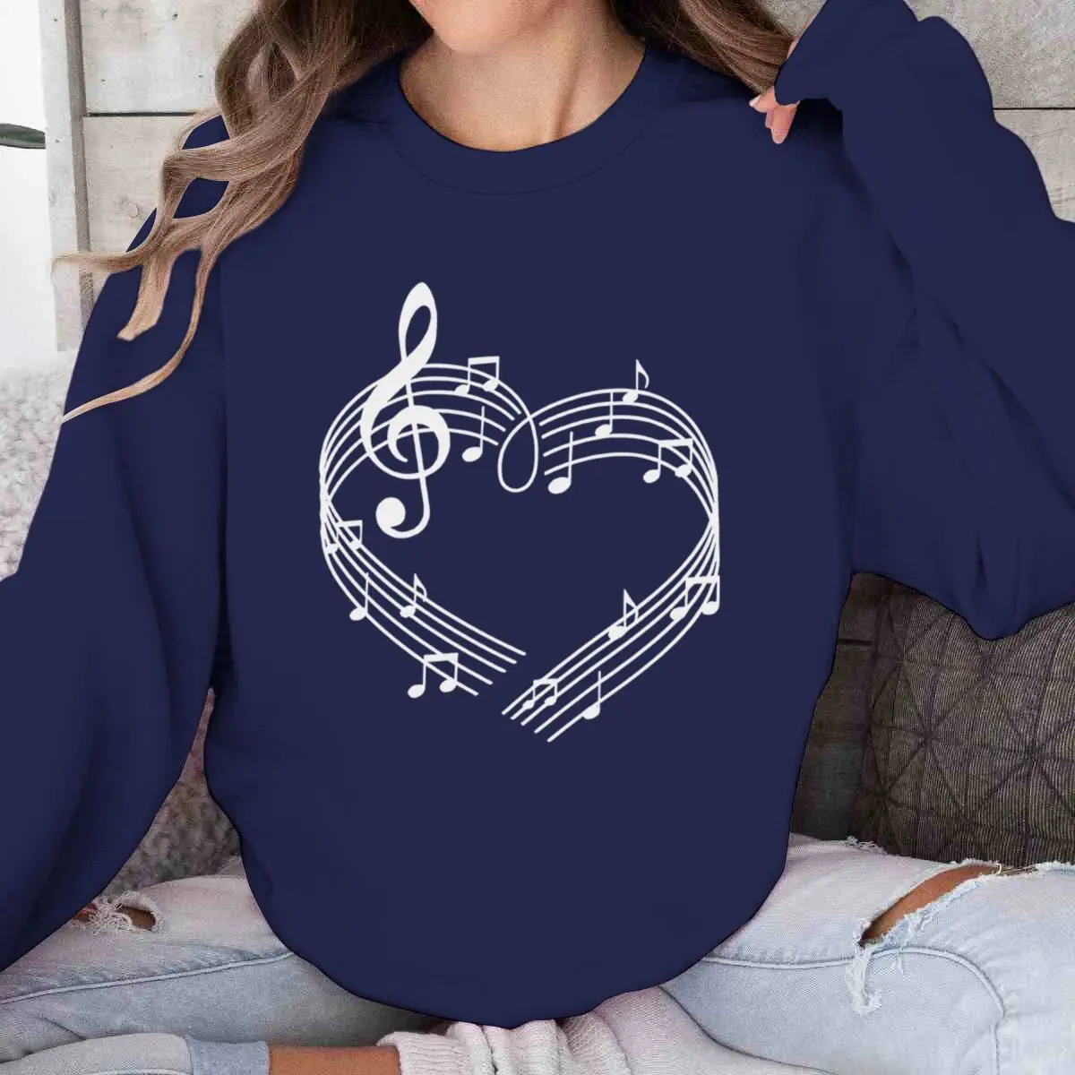 Women's Clothing Music Note & Heart Graphic Sweatshirts Harajuku Fashion Long Sleeve Top Music Note Hip Hop Women Sweatshirt - Image 5