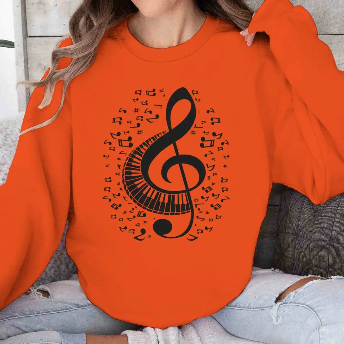 Music Note & Headphone Graphic Sweatshirts for Women Music Note Print Long Sleeve Tops Harajuku Fashion Hip Hop Sportswear - Image 5