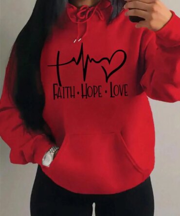 Faith Hope Love Letter Graphic Women Hoody Street Casual Loose Hoodies Autumn Fleece Pullover Hip Hop O-Neck Clothing Female