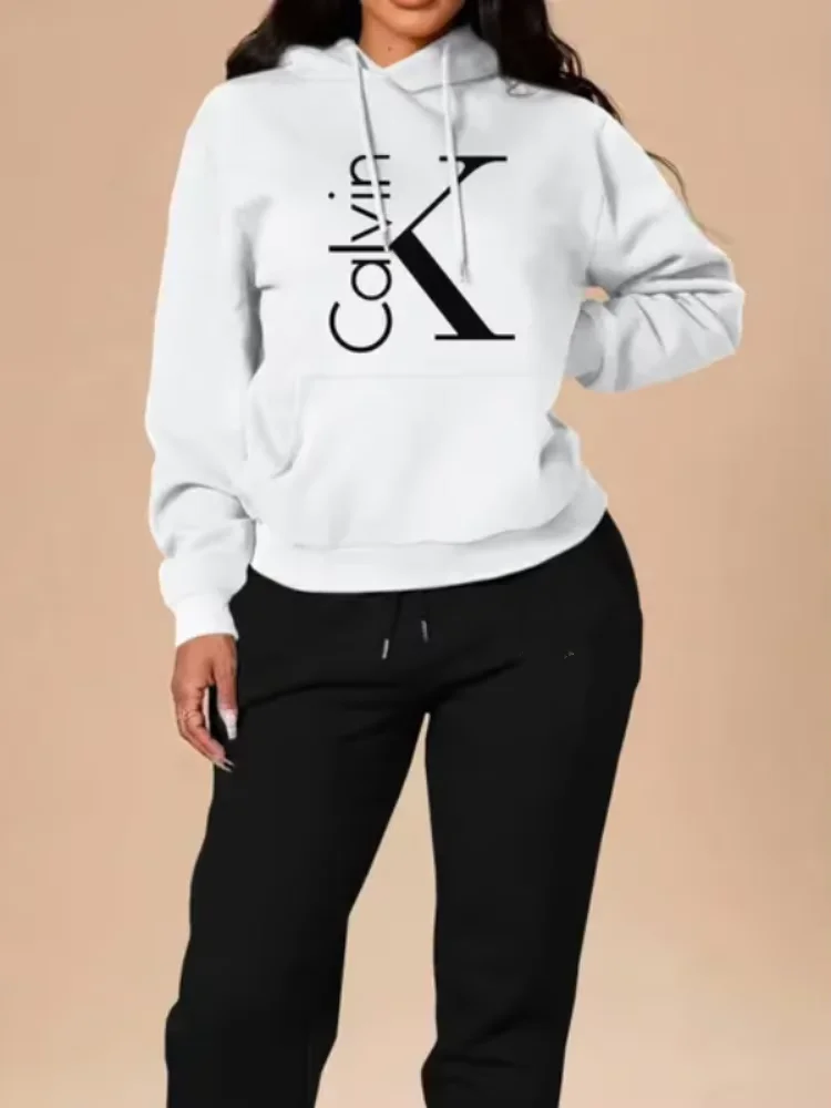 Women's Casual Hooded Sweatshirt Long Sleeve Letter Print Top Winter Fitted Sportswear with Pockets - Image 3
