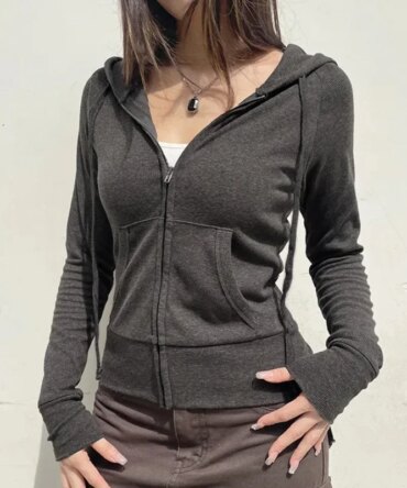 Casual Streetwear Basic Hooded Pockets Sweatshirt Tracksuit Solid Long Sleeve Hoodies Women 2024 Autumn Spring Fashion