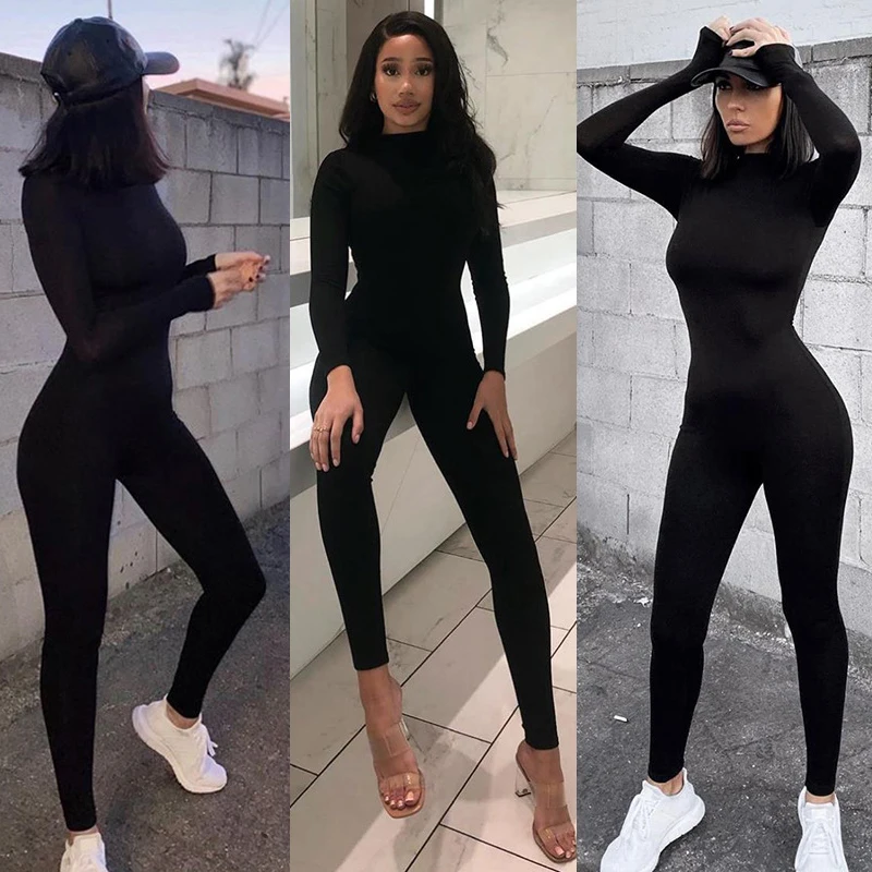 2025 Fall Women Jumpsuit Streetwear Long Sleeve Bodycon Solid Sport Fitness Jumpsuits Romper Overalls For Women Body suit