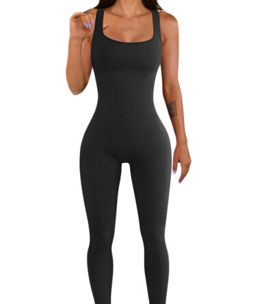 Women Sleeveless Bodycon Jumpsuit Summer Solid Color U-neck Romper Pants Streetwear Clubwear