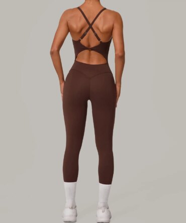 Hollow Cross Backless Sporty Tight Jumpsuit Woman Sportswear Summer One Pieces Outfit Gym Fitness Overalls Yoga Jump Suit