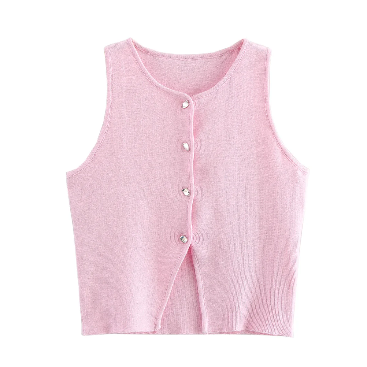 MUJER Pink Knit Sleeveless Vest Women Cropped Sweater Vest Top Women Yellow Button Vests Women Streetwear Waistcoat Knitwears - Image 2