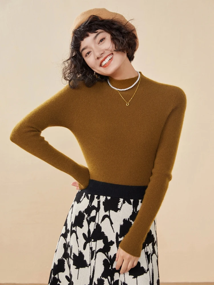 ADDONEE Women's 100% Cashmere Sweater Mock Necl Long Sleeve Slim Basic Pullover Autumn Winter Soft Warm Cashmere Knitwear Tops - Image 3