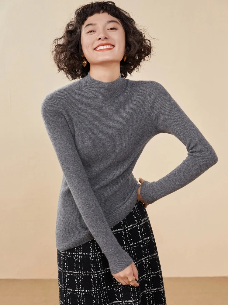 ADDONEE Women's 100% Cashmere Sweater Mock Necl Long Sleeve Slim Basic Pullover Autumn Winter Soft Warm Cashmere Knitwear Tops - Image 4