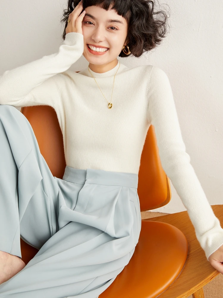 ADDONEE Women's 100% Cashmere Sweater Mock Necl Long Sleeve Slim Basic Pullover Autumn Winter Soft Warm Cashmere Knitwear Tops - Image 5