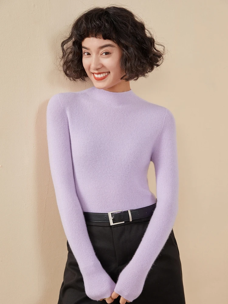 ADDONEE Women's 100% Cashmere Sweater Mock Necl Long Sleeve Slim Basic Pullover Autumn Winter Soft Warm Cashmere Knitwear Tops - Image 6