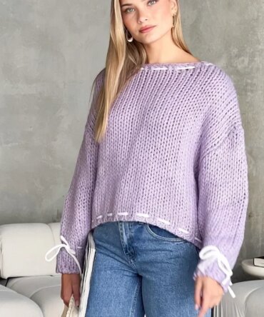 2024 Autumn Winter New Lace Up Knitted Sweater Women Y2K Long Sleeved Pullover Sweaters Female Fashionable Loose Knitwear Tops