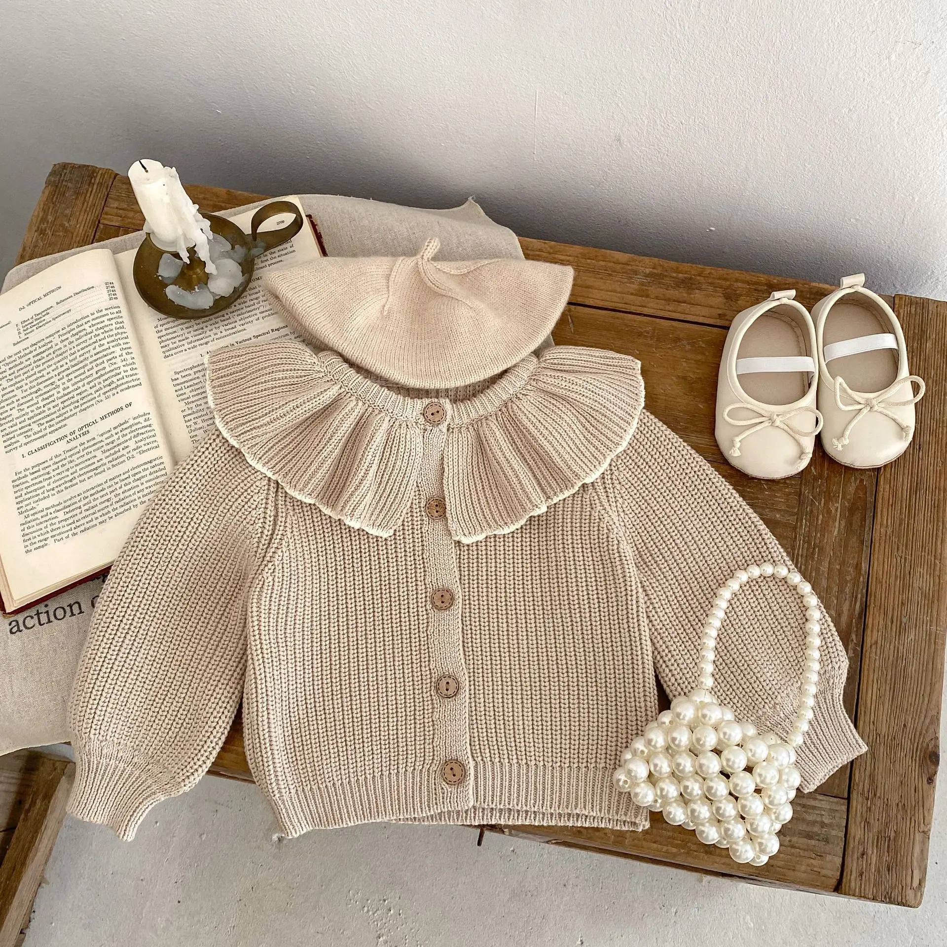 INS Spring and Autumn Infants' 0-3 Year Old Girl Baby Fashion Ruffle Collar Knitted Coat Small Cardigan Sweater Top - Image 4