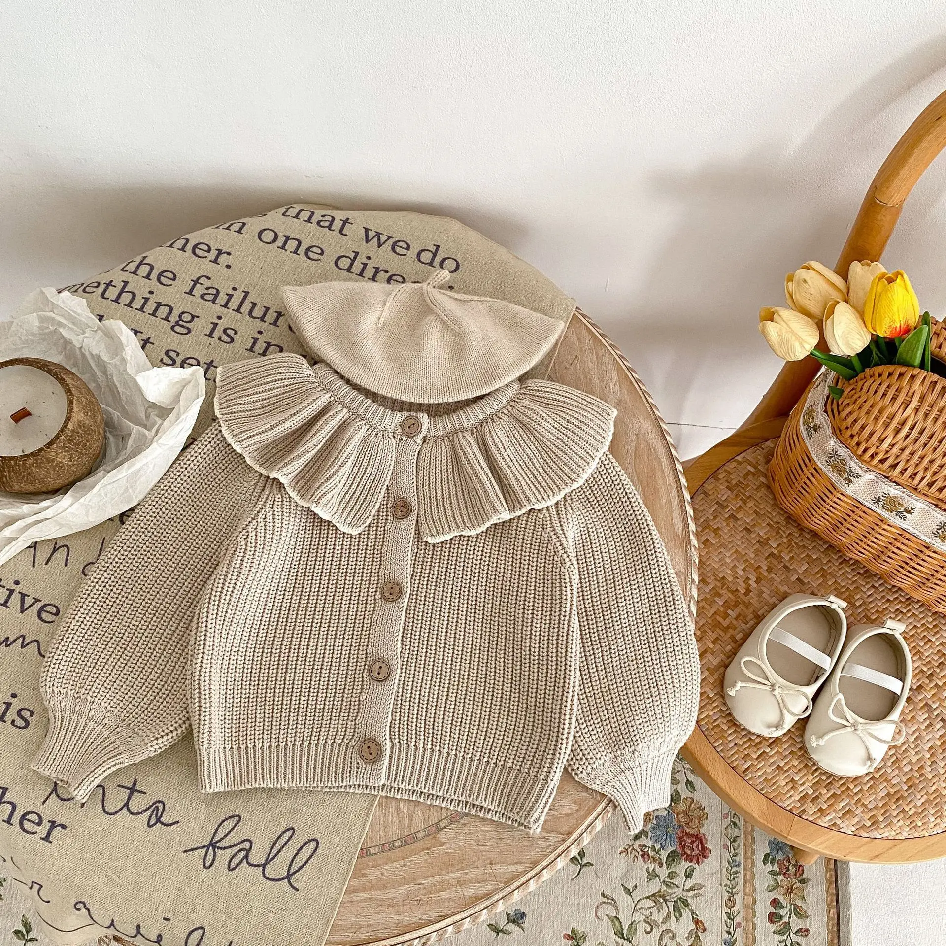 INS Spring and Autumn Infants' 0-3 Year Old Girl Baby Fashion Ruffle Collar Knitted Coat Small Cardigan Sweater Top - Image 2