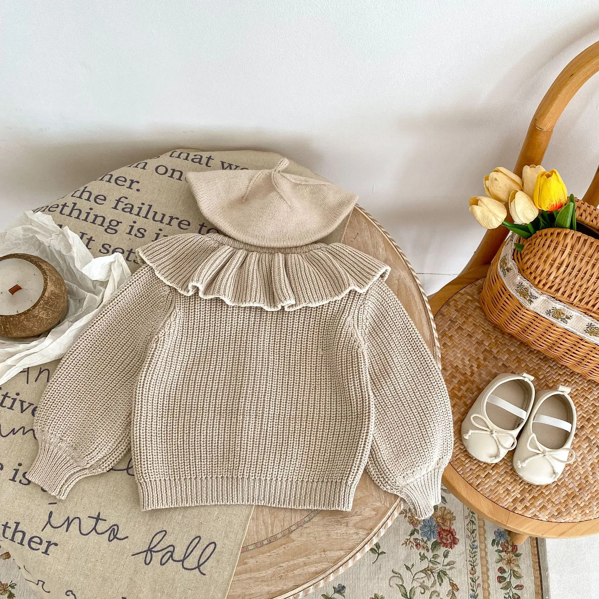 INS Spring and Autumn Infants' 0-3 Year Old Girl Baby Fashion Ruffle Collar Knitted Coat Small Cardigan Sweater Top - Image 3