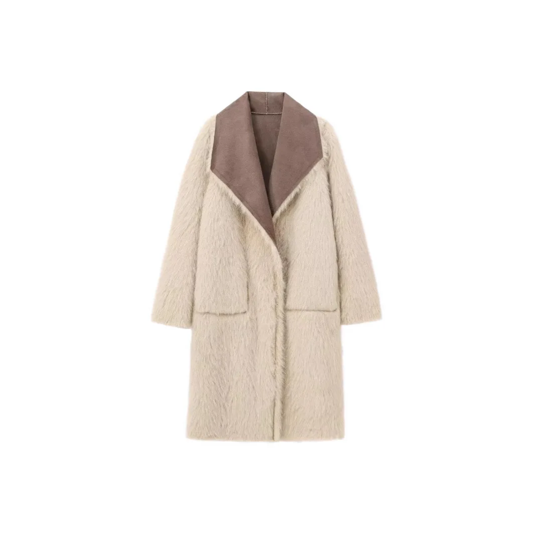 Vintage Fur Leather Long Jackets Women Casual Lapel Big Pockets Thicken Warm Coats Female 2024 Winter Chic Loose Outwears Lady - Image 5