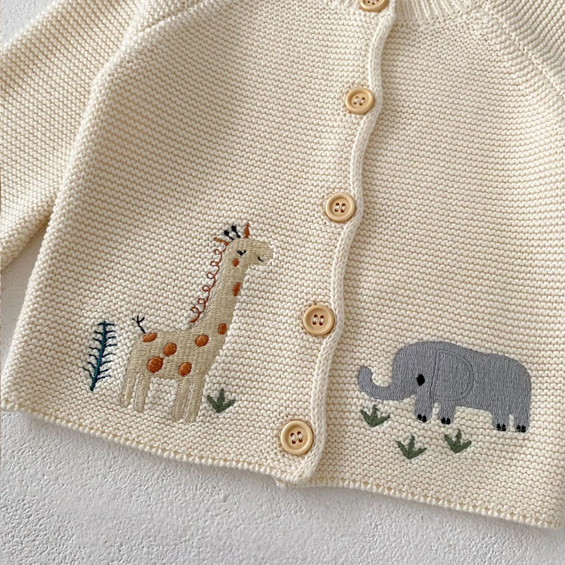 Autumn New Baby Clothing, 0-3 Year Old Girl, Cute and Fun Embroidered Round Neck Cotton Sweater Knitted Cardigan Coat - Image 5