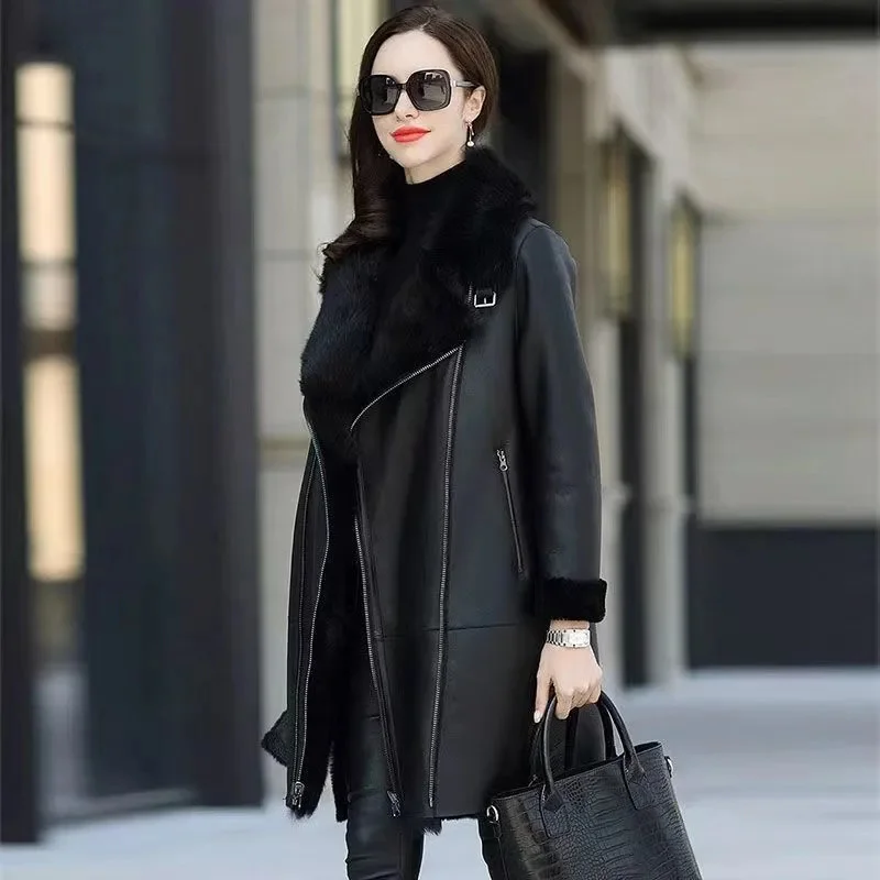 Oversized 6XL Thicken PU leather Jacket Women's 2025 Winter Warm Faux Mink Fur Coat Female Loose Windproof Parka Long Overcoat - Image 5