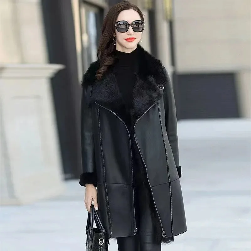 Oversized 6XL Thicken PU leather Jacket Women's 2025 Winter Warm Faux Mink Fur Coat Female Loose Windproof Parka Long Overcoat - Image 2