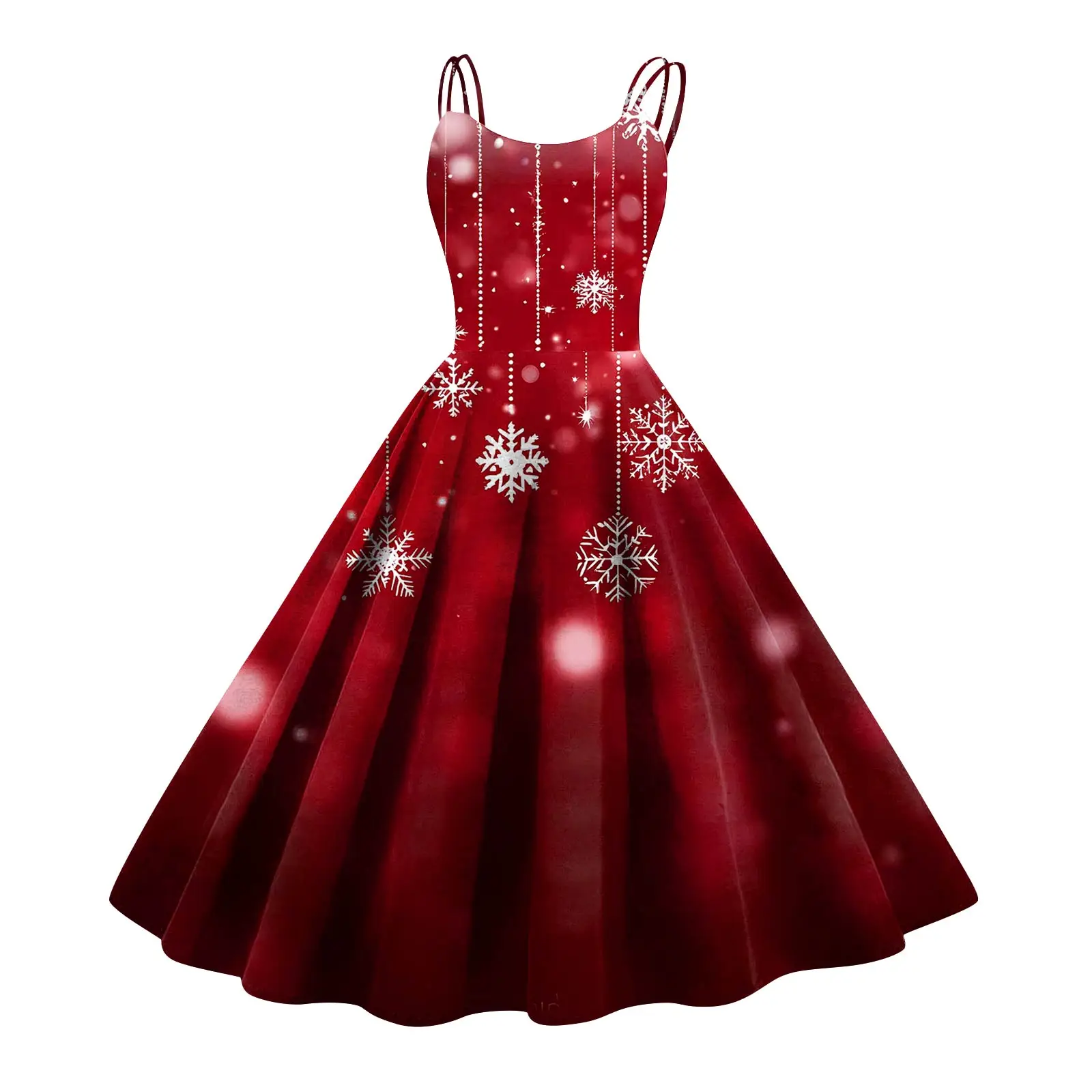 Women'S Christmas Suspender Dresses Christmas Forest Print Large Swing Suspender Design Sweet Romantic Holiday Wear Winter - Image 3