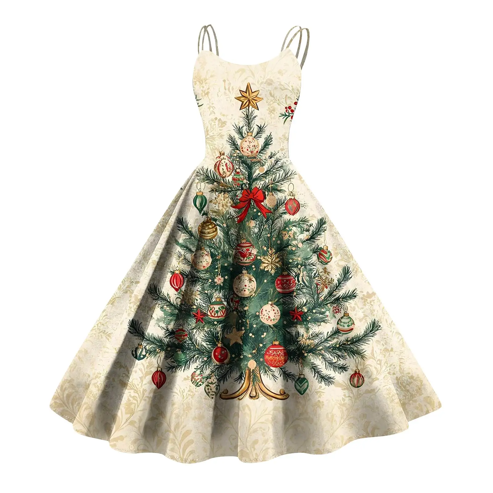 Women'S Christmas Suspender Dresses Christmas Forest Print Large Swing Suspender Design Sweet Romantic Holiday Wear Winter - Image 6