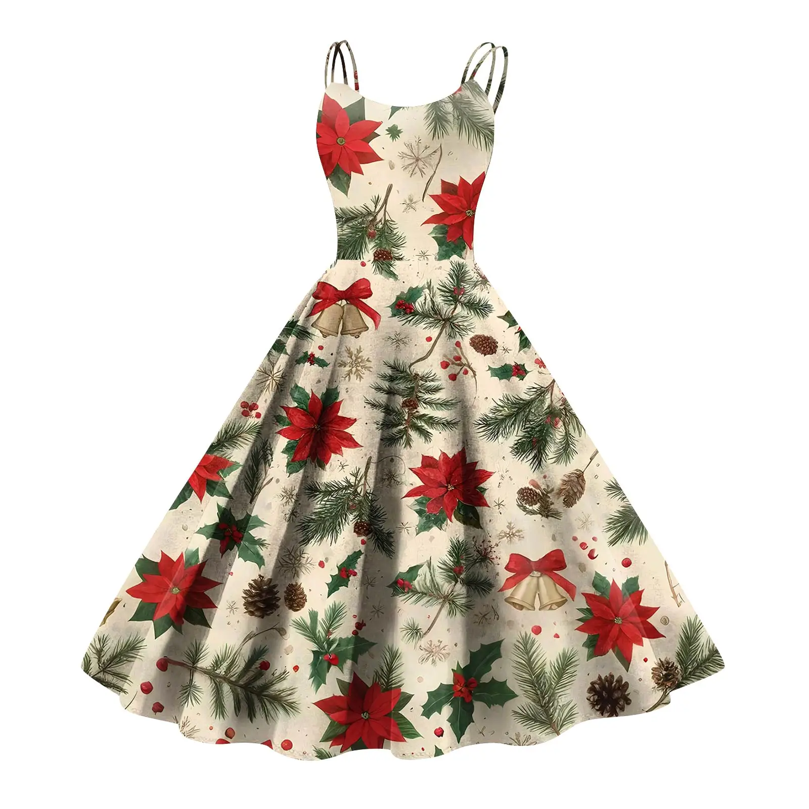Women'S Christmas Suspender Dresses Christmas Forest Print Large Swing Suspender Design Sweet Romantic Holiday Wear Winter - Image 5