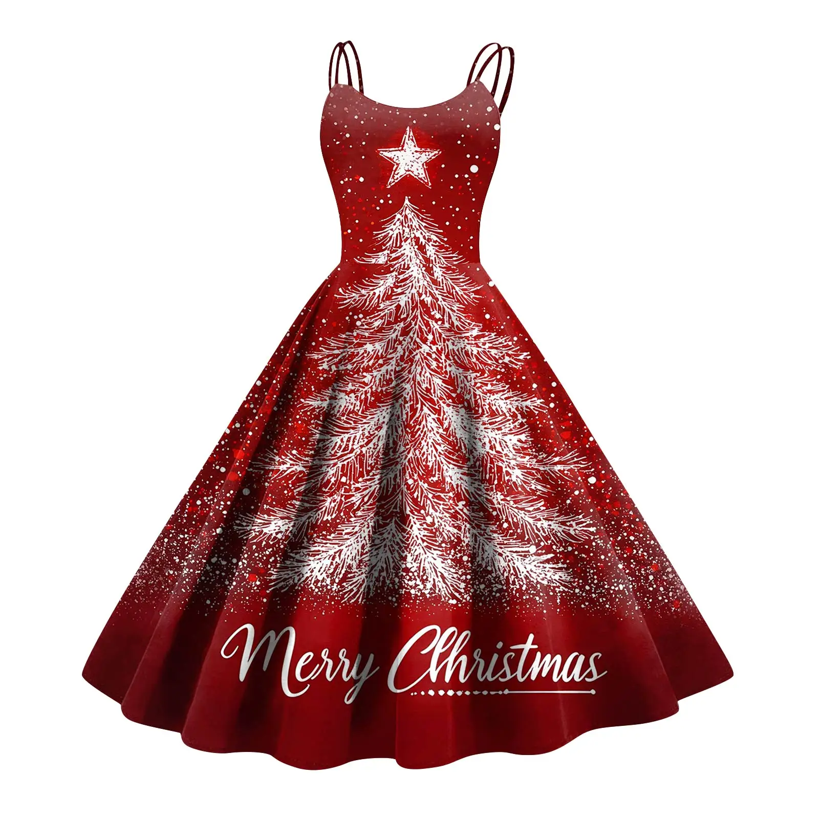 Women'S Christmas Suspender Dresses Christmas Forest Print Large Swing Suspender Design Sweet Romantic Holiday Wear Winter - Image 4