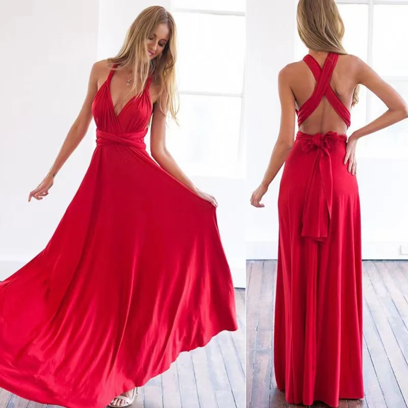 Women Multiway Wrap Convertible Boho Maxi Club Red Dress Bandage Long Dress Party Bridesmaids Infinity Robe Longue Femme
