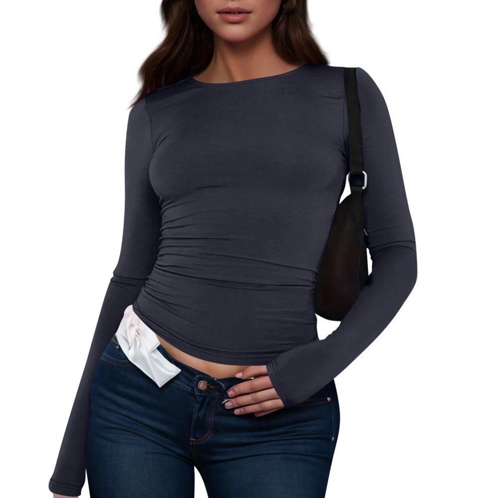 Cotton O Neck Long Sleeve Shirt Women Cropped Tops 2025 Autumn Black Casual Skinny Slim Basic Woman T Shirts White Clothing