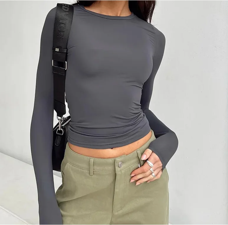 Women Casual Long Sleeve T-Shirts Spring Autumn Solid Slim Fit Pullovers Tees Shirts Female Streetwear Base Tees Tops