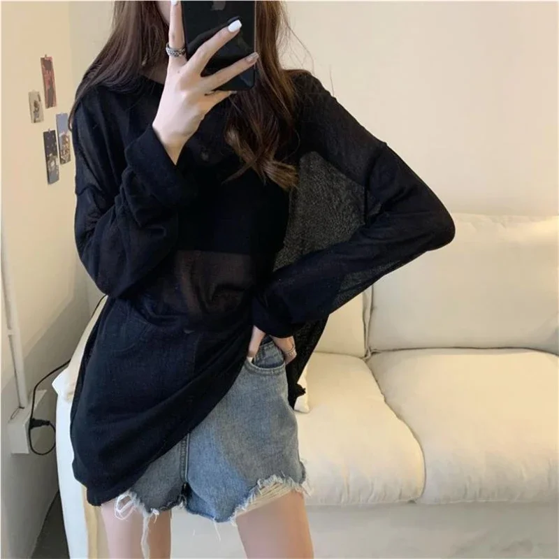 Sheer T-shirts Women Loose Korean Fashion Summer Sun-proof Leisure Clean Fit All-match Long Sleeve Breathable Lazy Ulzzang 2XL - Image 4