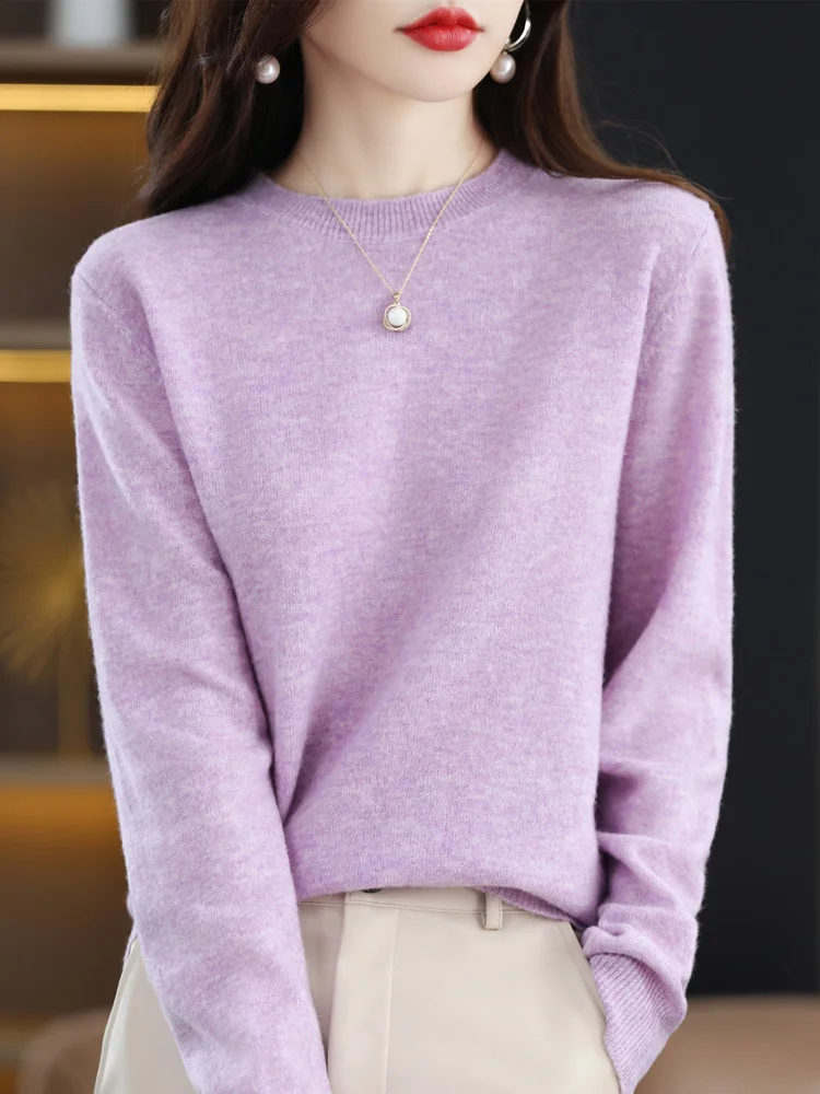 Fashion 100% Merino Wool Women's Sweater O-Neck Long Sleeve Pullover Spring Autumn Winter Basic Jumper Clothing Knitwear Tops - Image 3