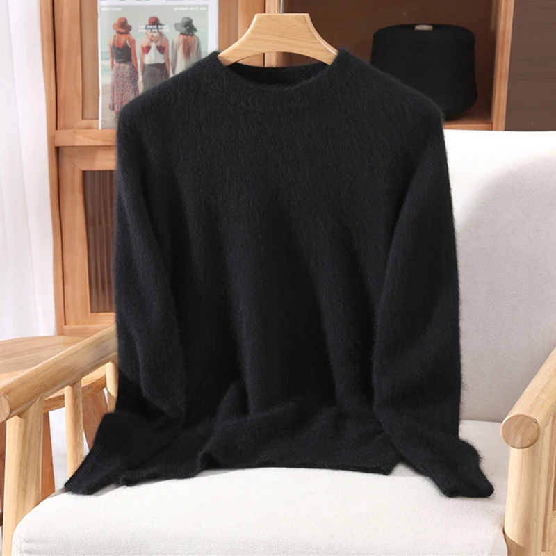 Women's O-Neck Casual Loose Exquisite Soft Warm 100% Mink Cashmere Sweater Autumn Winter Pullover Fashion Solid Clothing Tops