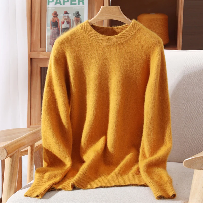 Women's O-Neck Casual Loose Exquisite Soft Warm 100% Mink Cashmere Sweater Autumn Winter Pullover Fashion Solid Clothing Tops
