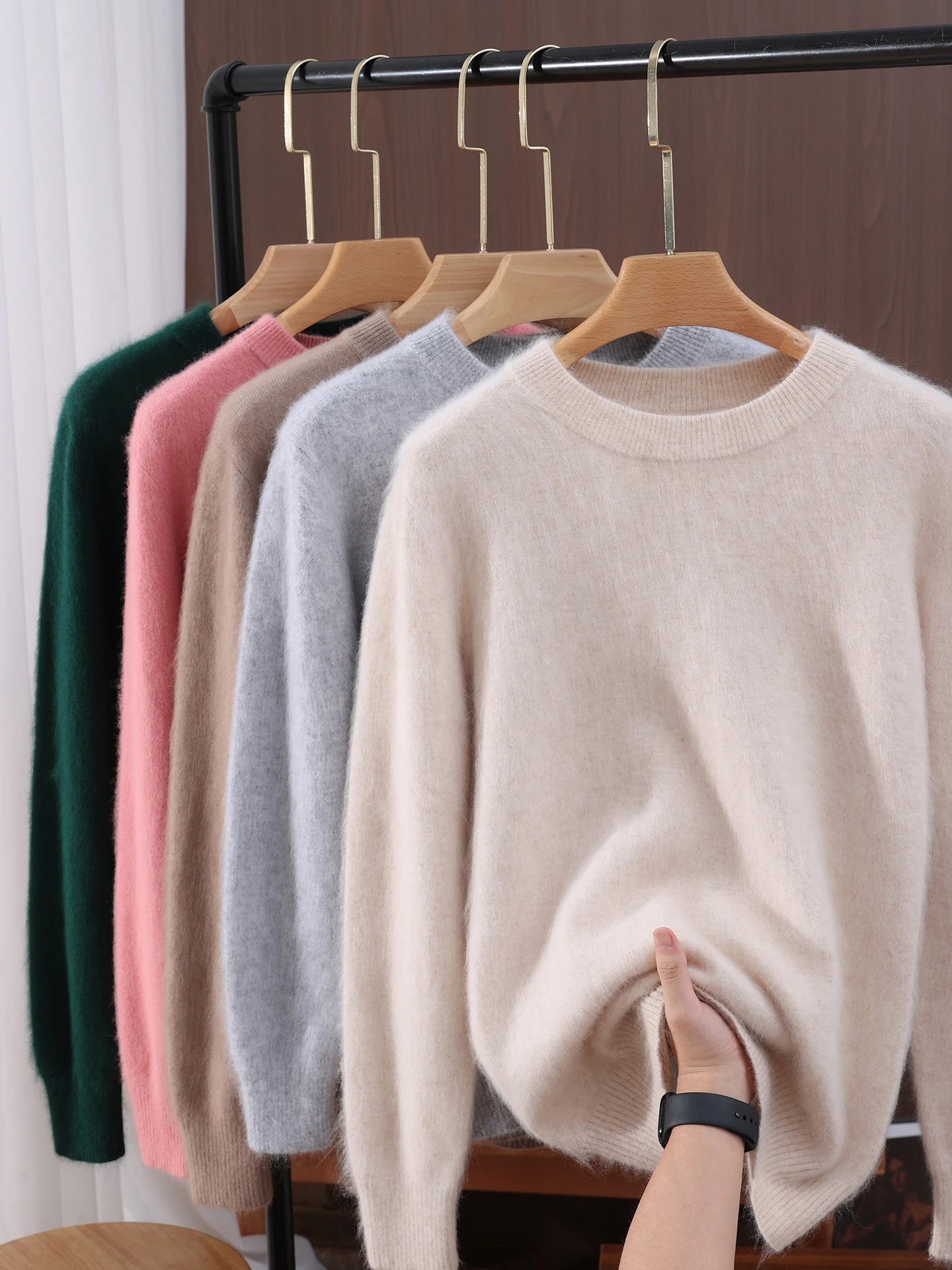 Women's O-Neck Casual Loose Exquisite Soft Warm 100% Mink Cashmere Sweater Autumn Winter Pullover Fashion Solid Clothing Tops
