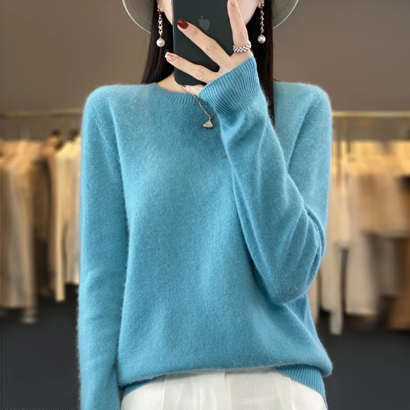 2024 Fashion 100% Merino Wool Sweater Cashmere Pullover O-Neck Long Sleeve Women Knitwear Autumn Winter Clothing Y2K Tops O Ling - Image 5