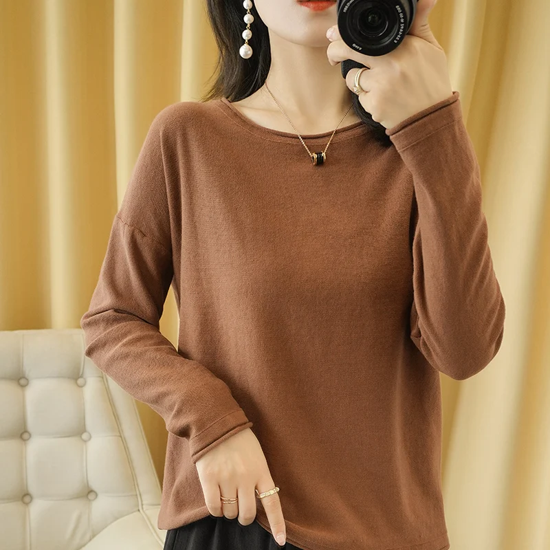 100% Cotton Women Knit Sweater Crimped Edge O-Neck Pullover Bottoming Pure Cotton Sweater Spring Autumn New Tops Clothes - Image 3