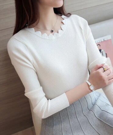 2024 Fashion Long Sleeve Elegant O-neck Women Sweater Autumn Solid Slim Knitted Tops Winter Casual Pullover Jumper