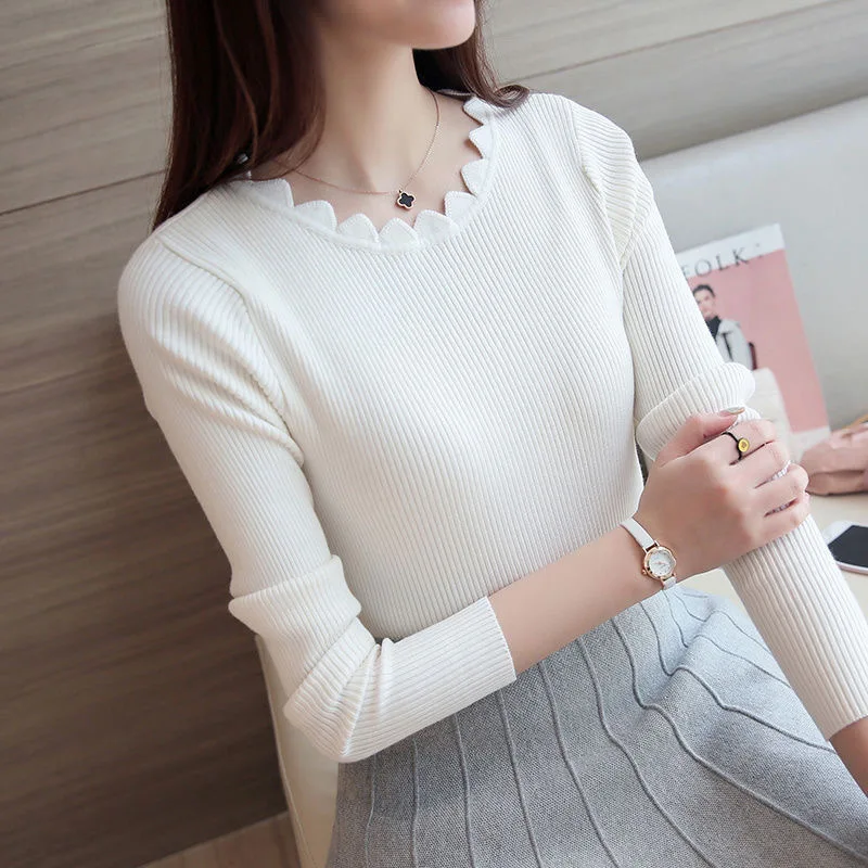 2024 Fashion Long Sleeve Elegant O-neck Women Sweater Autumn Solid Slim Knitted Tops Winter Casual Pullover Jumper